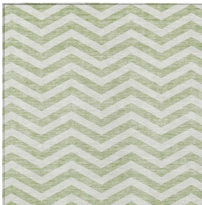 Artichoke Green And Ivory Chevron Washable Indoor Outdoor Area Rug Photo 6