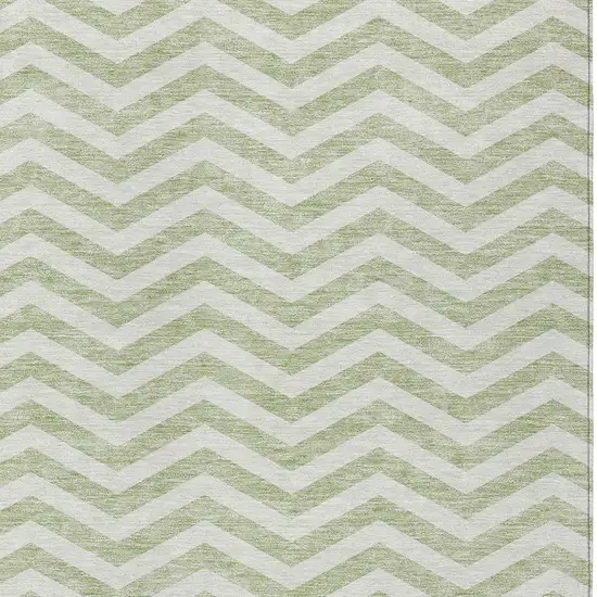 Artichoke Green And Ivory Chevron Washable Indoor Outdoor Area Rug Photo 6