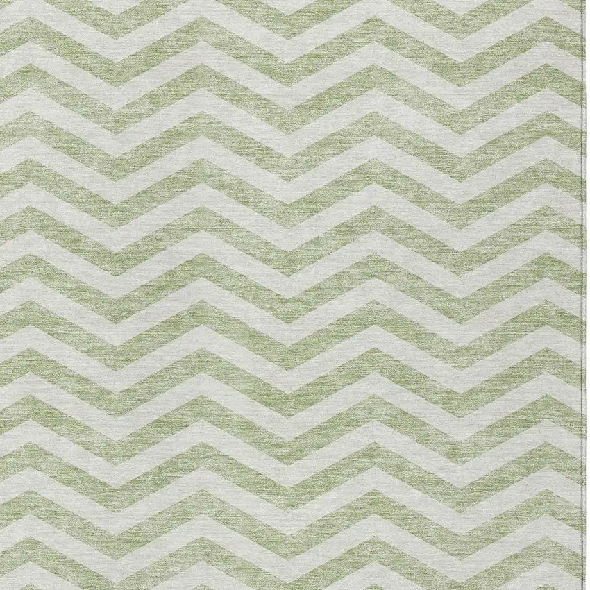 Artichoke Green And Ivory Chevron Washable Indoor Outdoor Area Rug Photo 6
