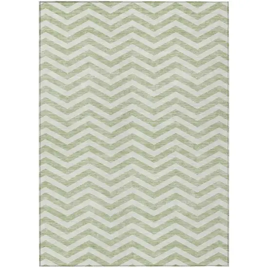 Artichoke Green And Ivory Chevron Washable Indoor Outdoor Area Rug Photo 2