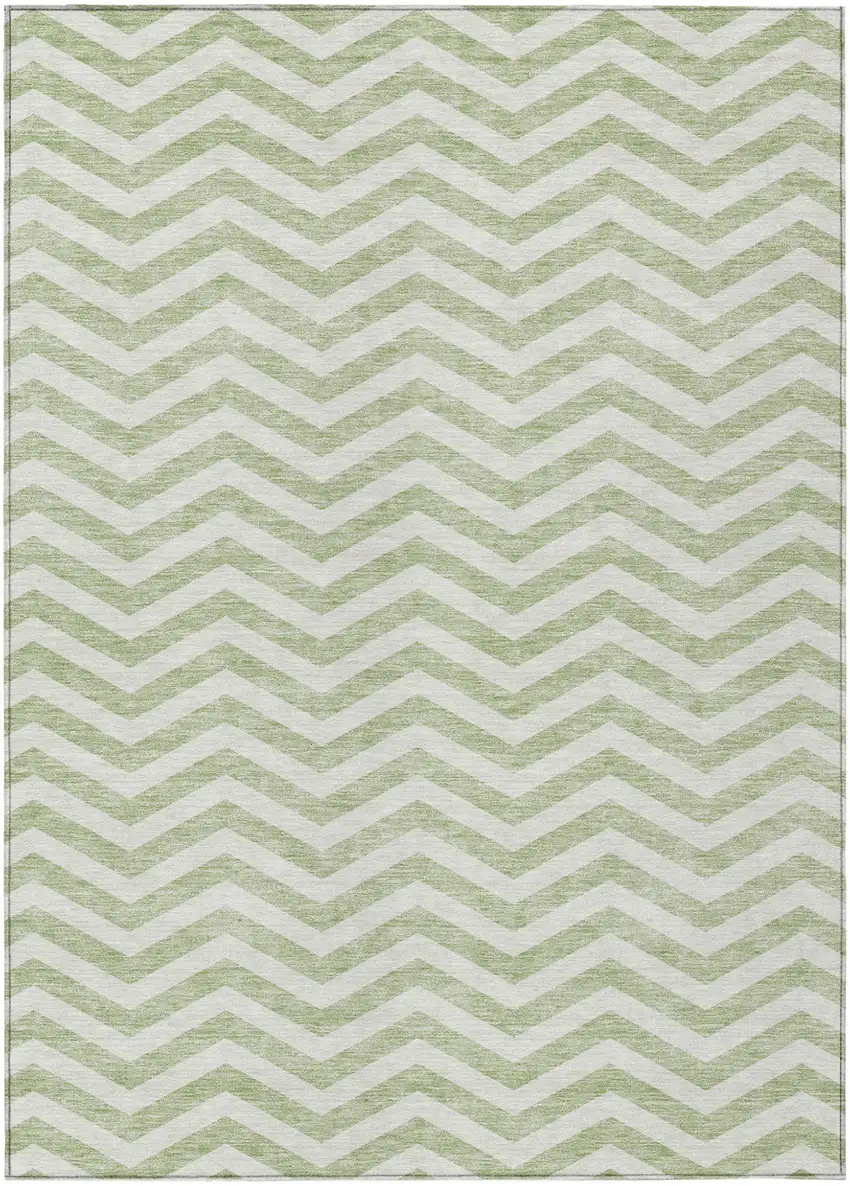 Artichoke Green And Ivory Chevron Washable Indoor Outdoor Area Rug Photo 2