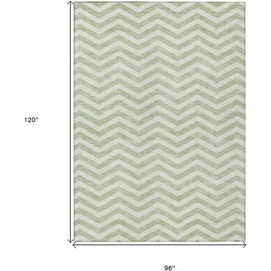 Artichoke Green And Ivory Chevron Washable Indoor Outdoor Area Rug Photo 3