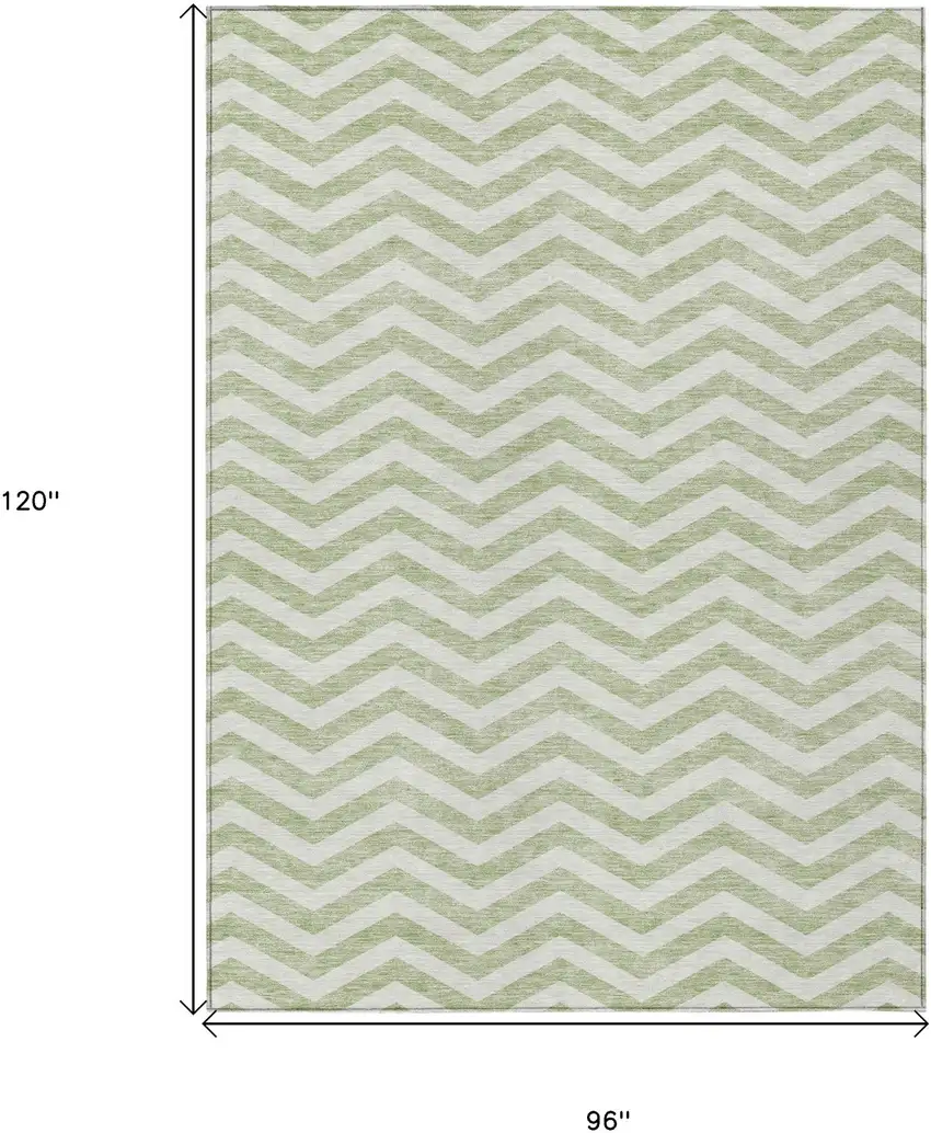 Artichoke Green And Ivory Chevron Washable Indoor Outdoor Area Rug Photo 3