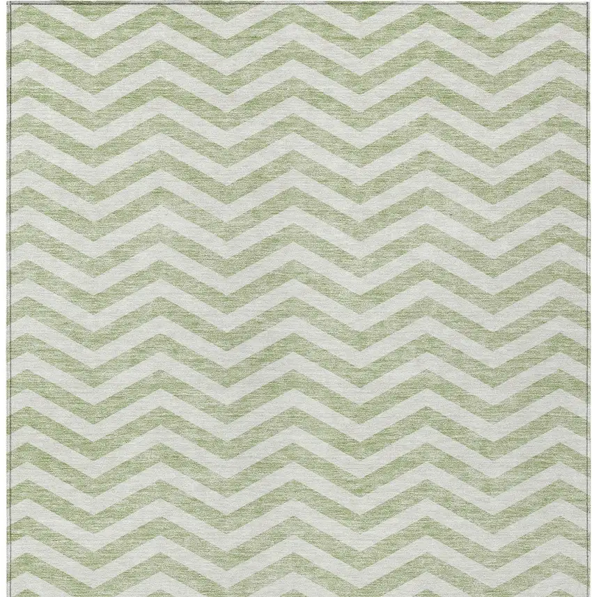Artichoke Green And Ivory Chevron Washable Indoor Outdoor Area Rug Photo 7