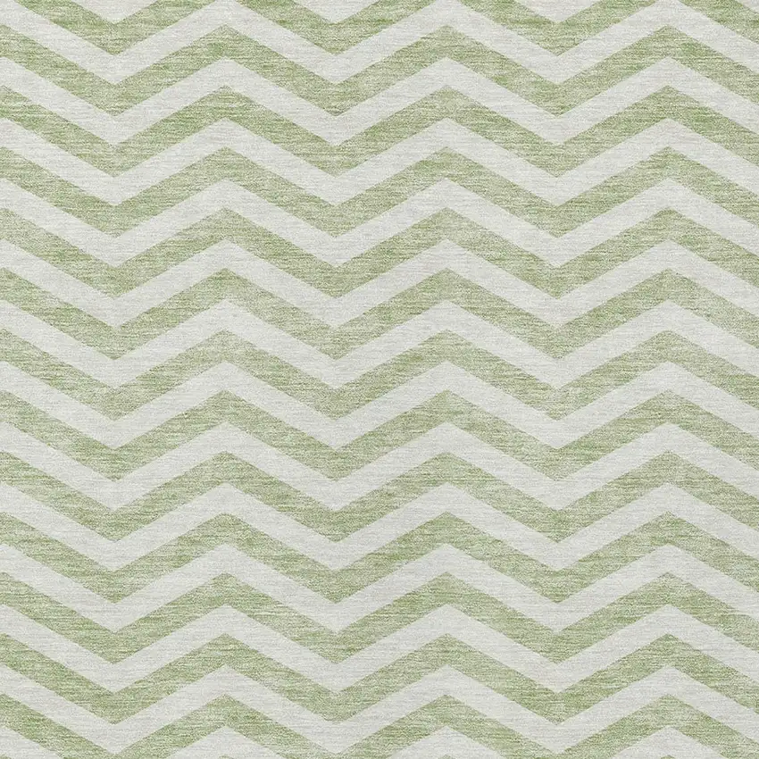 Artichoke Green And Ivory Chevron Washable Indoor Outdoor Area Rug Photo 6