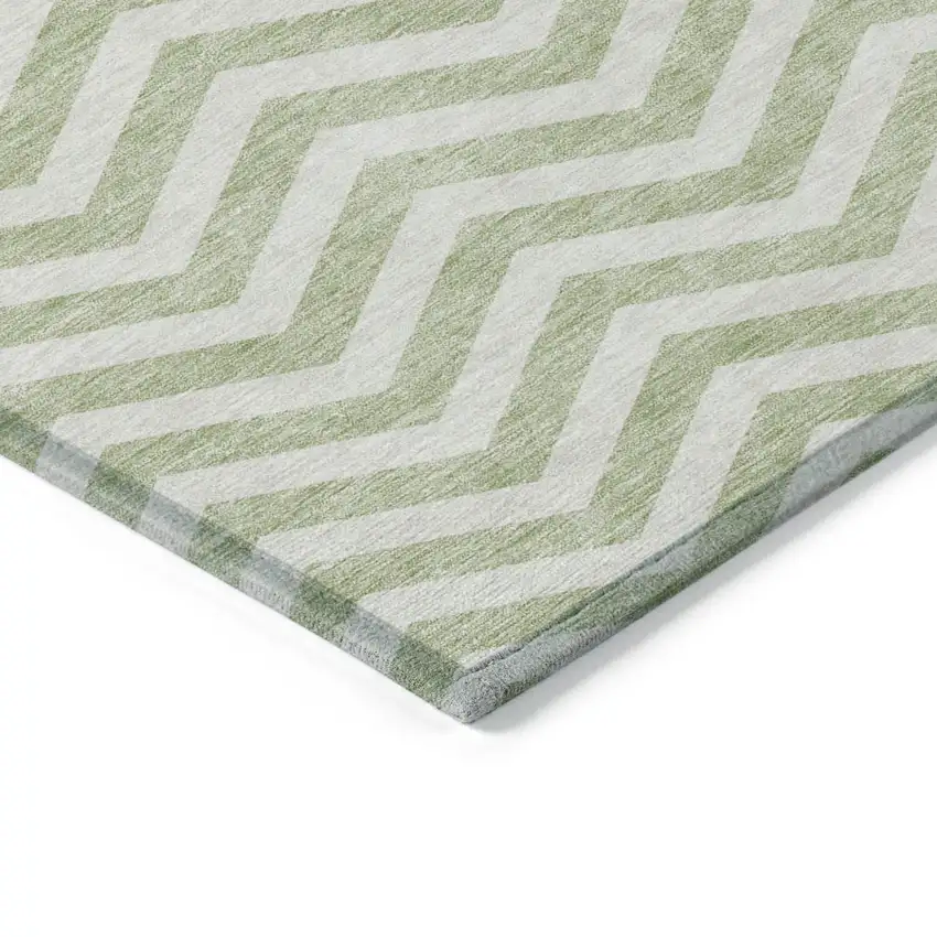 Artichoke Green And Ivory Chevron Washable Indoor Outdoor Area Rug Photo 5