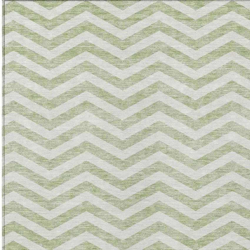 Artichoke Green And Ivory Chevron Washable Indoor Outdoor Area Rug Photo 6
