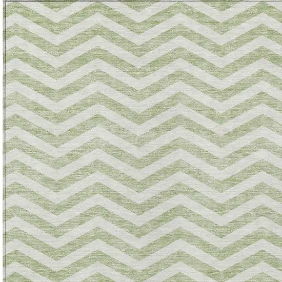 Artichoke Green And Ivory Chevron Washable Indoor Outdoor Area Rug Photo 6