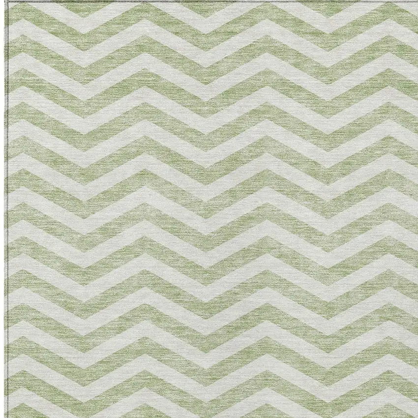 Artichoke Green And Ivory Chevron Washable Indoor Outdoor Area Rug Photo 6