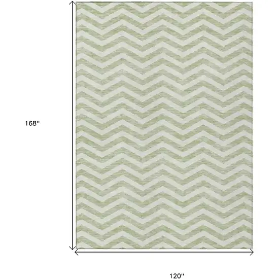 Artichoke Green And Ivory Chevron Washable Indoor Outdoor Area Rug Photo 3