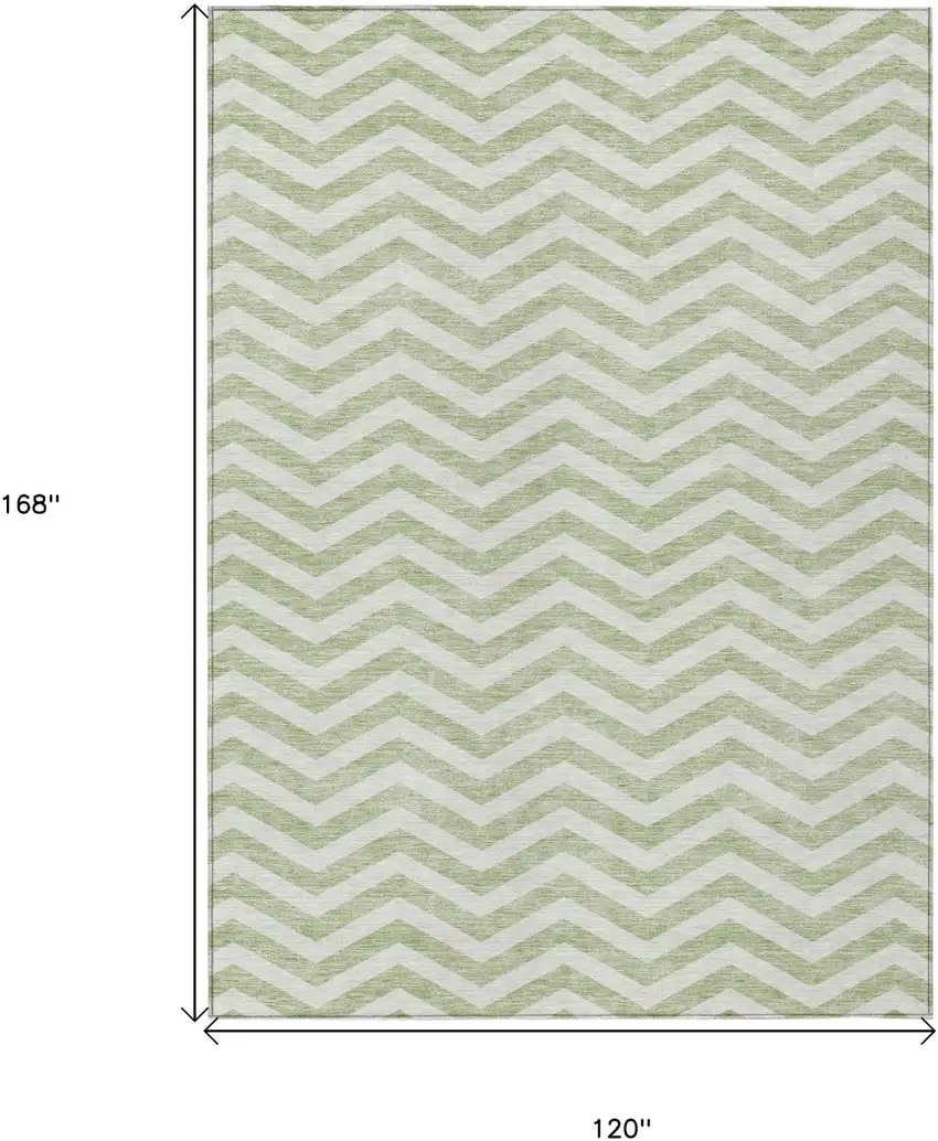 Artichoke Green And Ivory Chevron Washable Indoor Outdoor Area Rug Photo 3