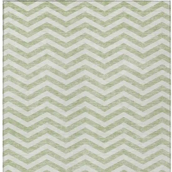 Artichoke Green And Ivory Chevron Washable Indoor Outdoor Area Rug Photo 7