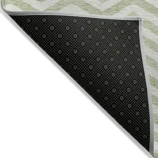 Artichoke Green And Ivory Chevron Washable Indoor Outdoor Area Rug Photo 4