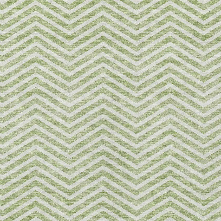 Artichoke Green And Ivory Chevron Washable Indoor Outdoor Area Rug Photo 5