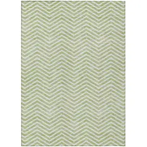 Photo of Artichoke Green And Ivory Chevron Washable Indoor Outdoor Area Rug