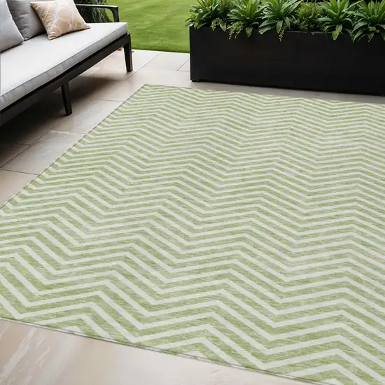 Artichoke Green And Ivory Chevron Washable Indoor Outdoor Area Rug Photo 1
