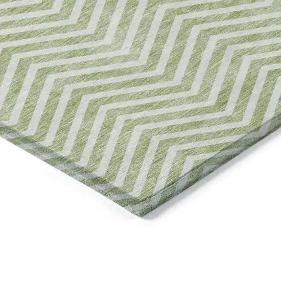 Artichoke Green And Ivory Chevron Washable Indoor Outdoor Area Rug Photo 4