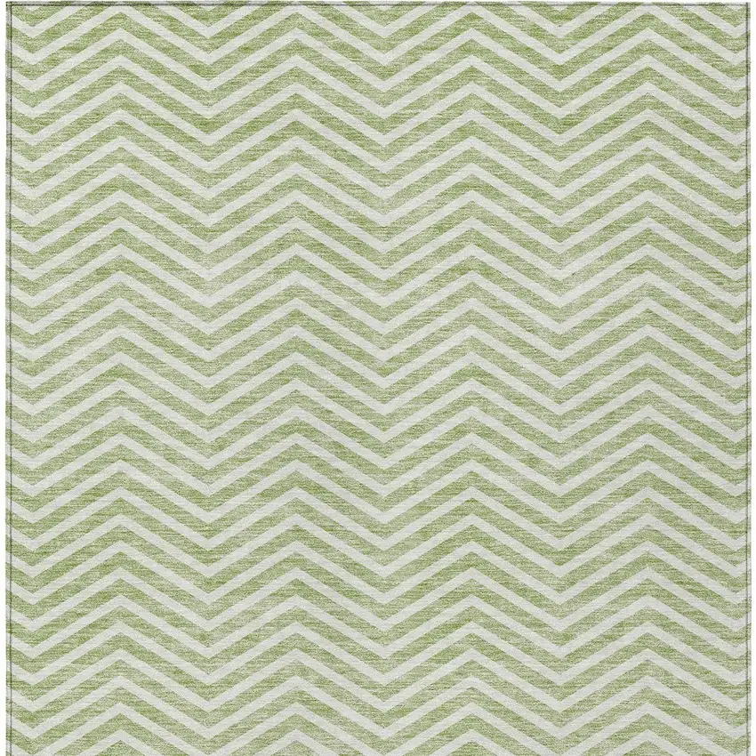 Artichoke Green And Ivory Chevron Washable Indoor Outdoor Area Rug Photo 7