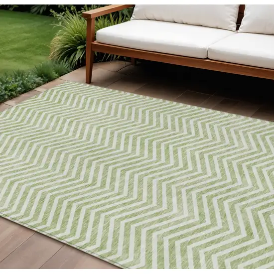 Artichoke Green And Ivory Chevron Washable Indoor Outdoor Area Rug Photo 1