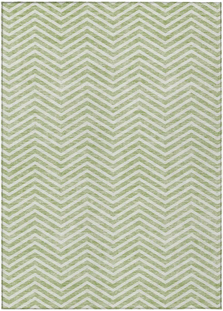 Artichoke Green And Ivory Chevron Washable Indoor Outdoor Area Rug Photo 2