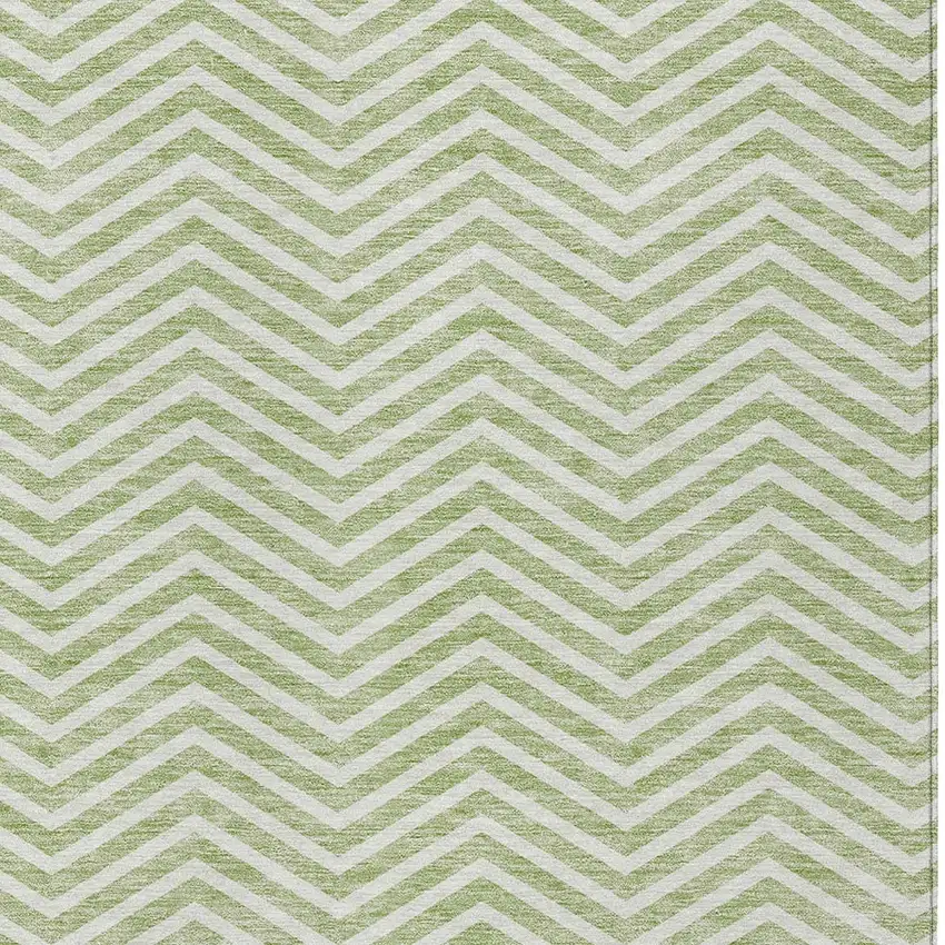 Artichoke Green And Ivory Chevron Washable Indoor Outdoor Area Rug Photo 5