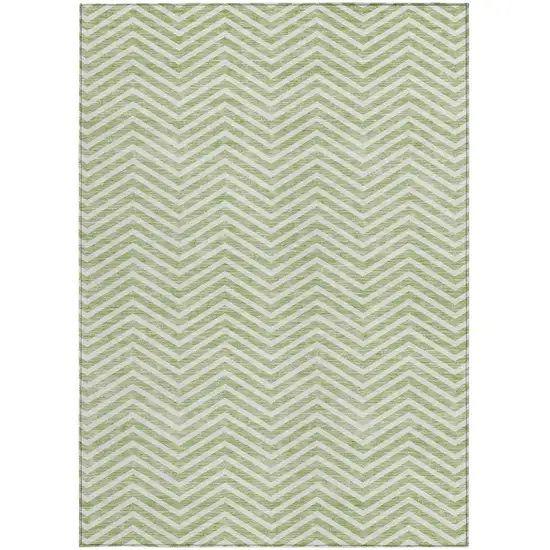 Artichoke Green And Ivory Chevron Washable Indoor Outdoor Area Rug Photo 7