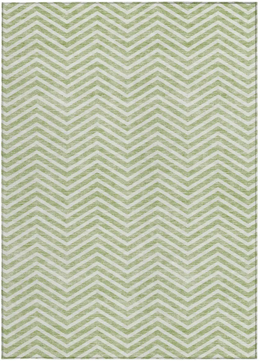Artichoke Green And Ivory Chevron Washable Indoor Outdoor Area Rug Photo 7