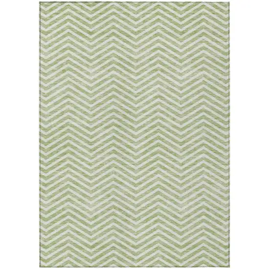 Artichoke Green And Ivory Chevron Washable Indoor Outdoor Area Rug Photo 2