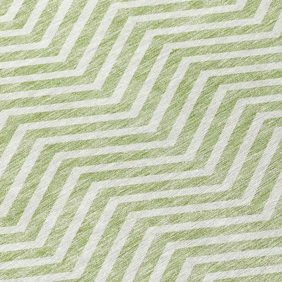 Artichoke Green And Ivory Chevron Washable Indoor Outdoor Area Rug Photo 6