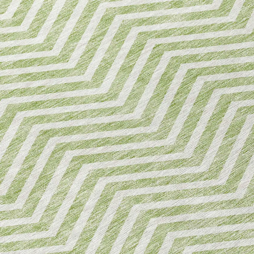 Artichoke Green And Ivory Chevron Washable Indoor Outdoor Area Rug Photo 6