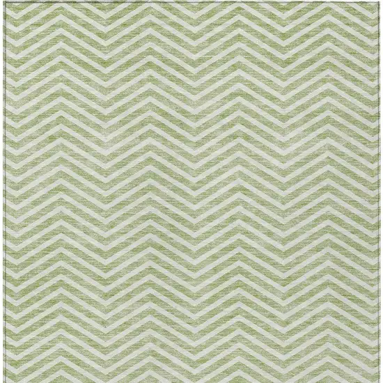 Artichoke Green And Ivory Chevron Washable Indoor Outdoor Area Rug Photo 7
