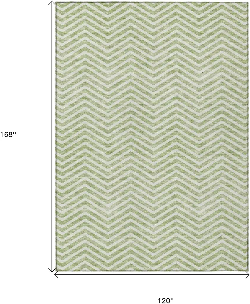 Artichoke Green And Ivory Chevron Washable Indoor Outdoor Area Rug Photo 3