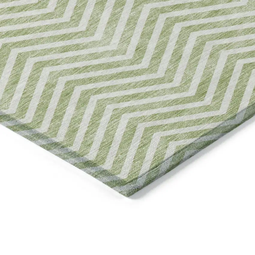 Artichoke Green And Ivory Chevron Washable Indoor Outdoor Area Rug Photo 4