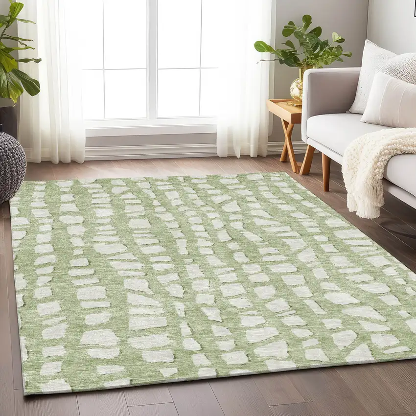 Artichoke Green And Ivory Cobblestone Washable Area Rug With UV Protection Photo 5
