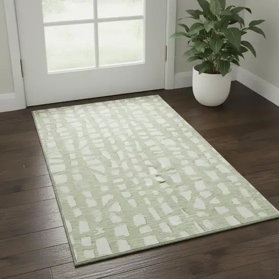 Artichoke Green And Ivory Cobblestone Washable Area Rug With UV Protection Photo 2