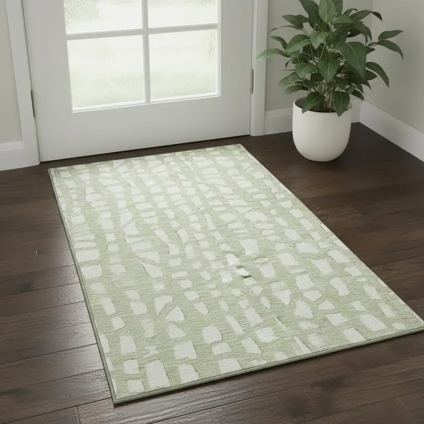 Artichoke Green And Ivory Cobblestone Washable Area Rug With UV Protection Photo 2