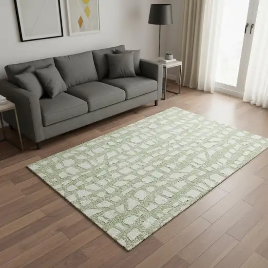 Artichoke Green And Ivory Cobblestone Washable Area Rug With UV Protection Photo 2