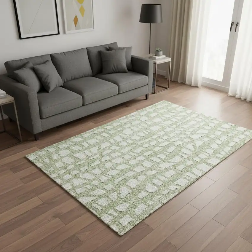 Artichoke Green And Ivory Cobblestone Washable Area Rug With UV Protection Photo 2