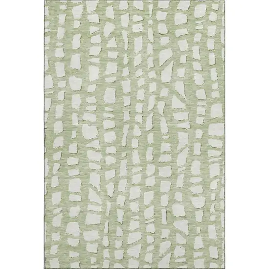 Artichoke Green And Ivory Cobblestone Washable Area Rug With UV Protection Photo 1