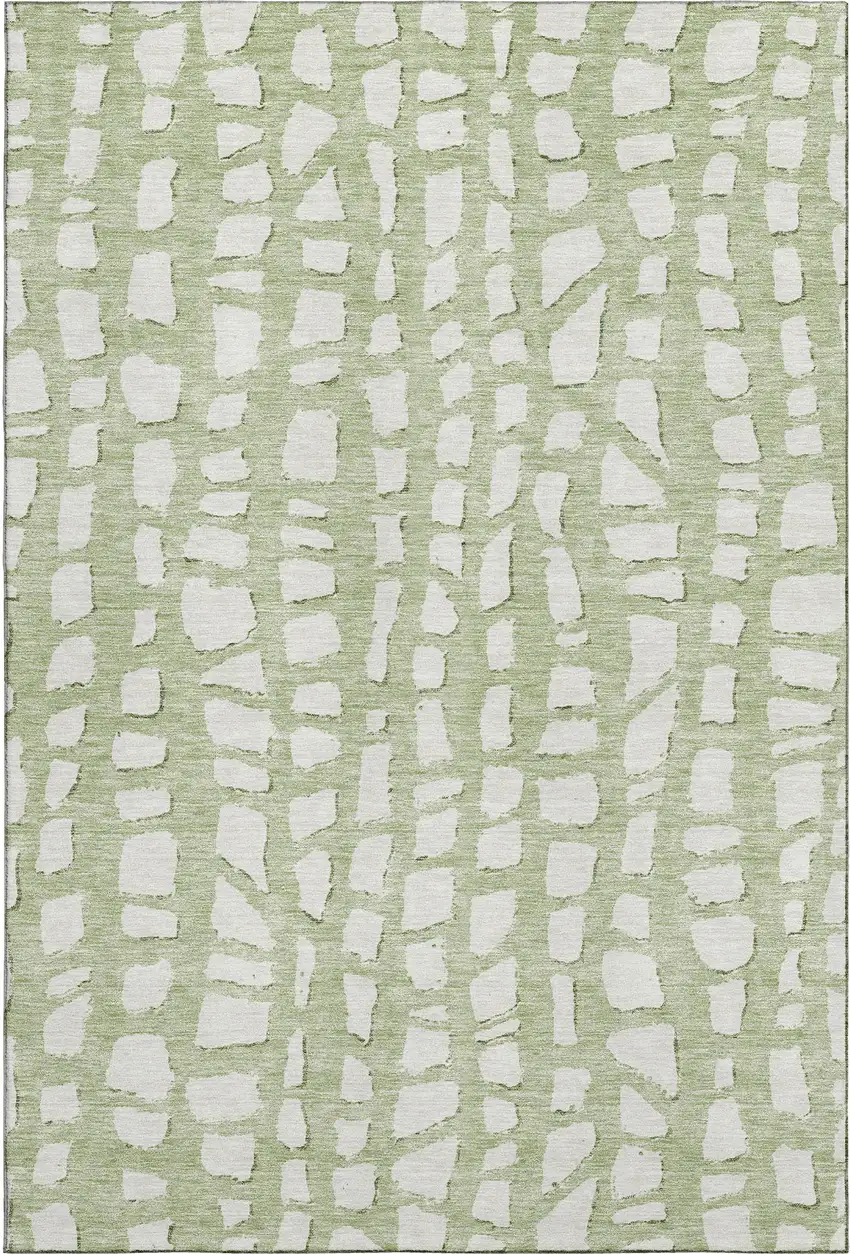Artichoke Green And Ivory Cobblestone Washable Area Rug With UV Protection Photo 1