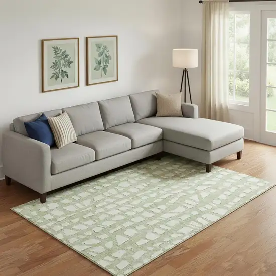 Artichoke Green And Ivory Cobblestone Washable Area Rug With UV Protection Photo 1