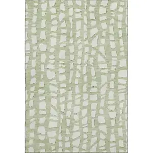 Photo of Artichoke Green And Ivory Cobblestone Washable Area Rug With UV Protection
