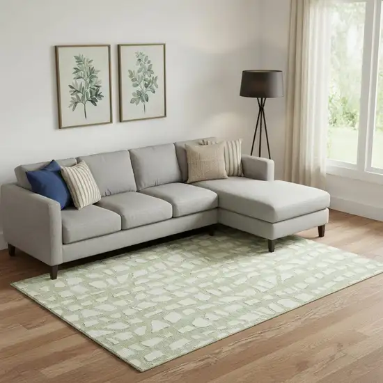 Artichoke Green And Ivory Cobblestone Washable Area Rug With UV Protection Photo 1