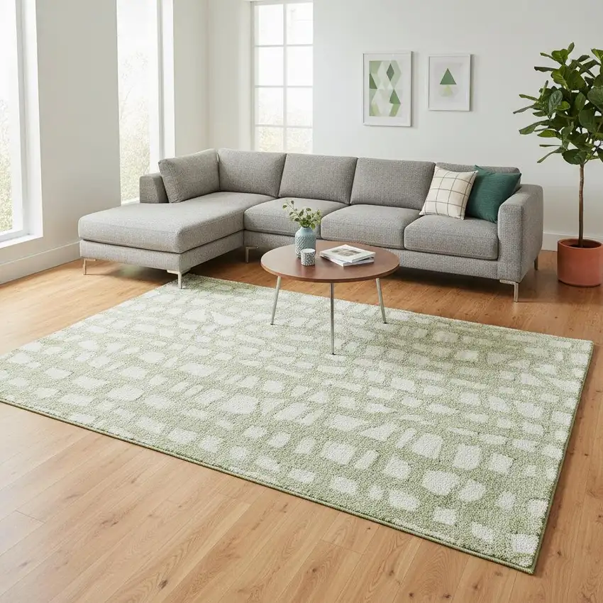 Artichoke Green And Ivory Cobblestone Washable Area Rug With UV Protection Photo 2