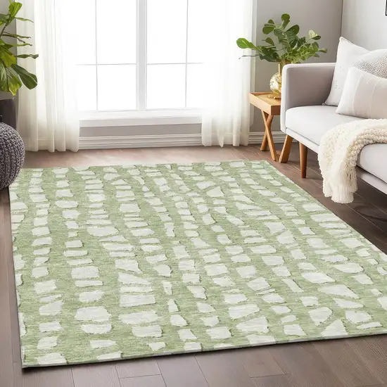 Artichoke Green And Ivory Cobblestone Washable Area Rug With UV Protection Photo 6