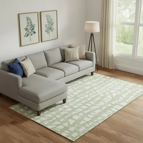 Artichoke Green And Ivory Cobblestone Washable Area Rug With UV Protection Photo 1