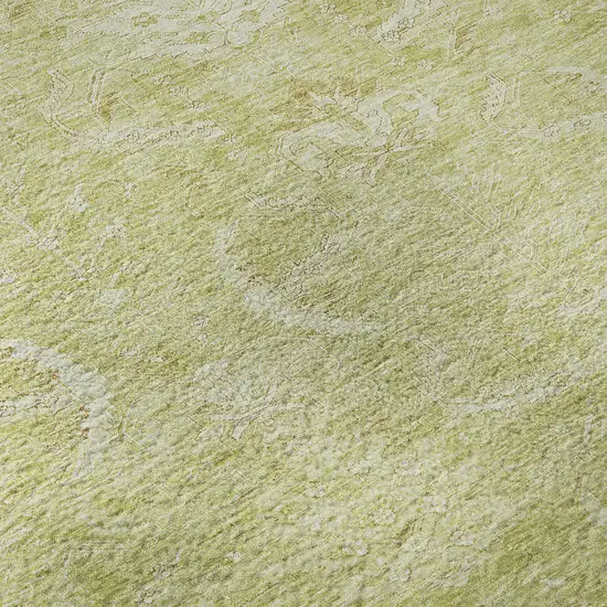 Artichoke Green And Ivory Damask Washable Area Rug With UV Protection Photo 9
