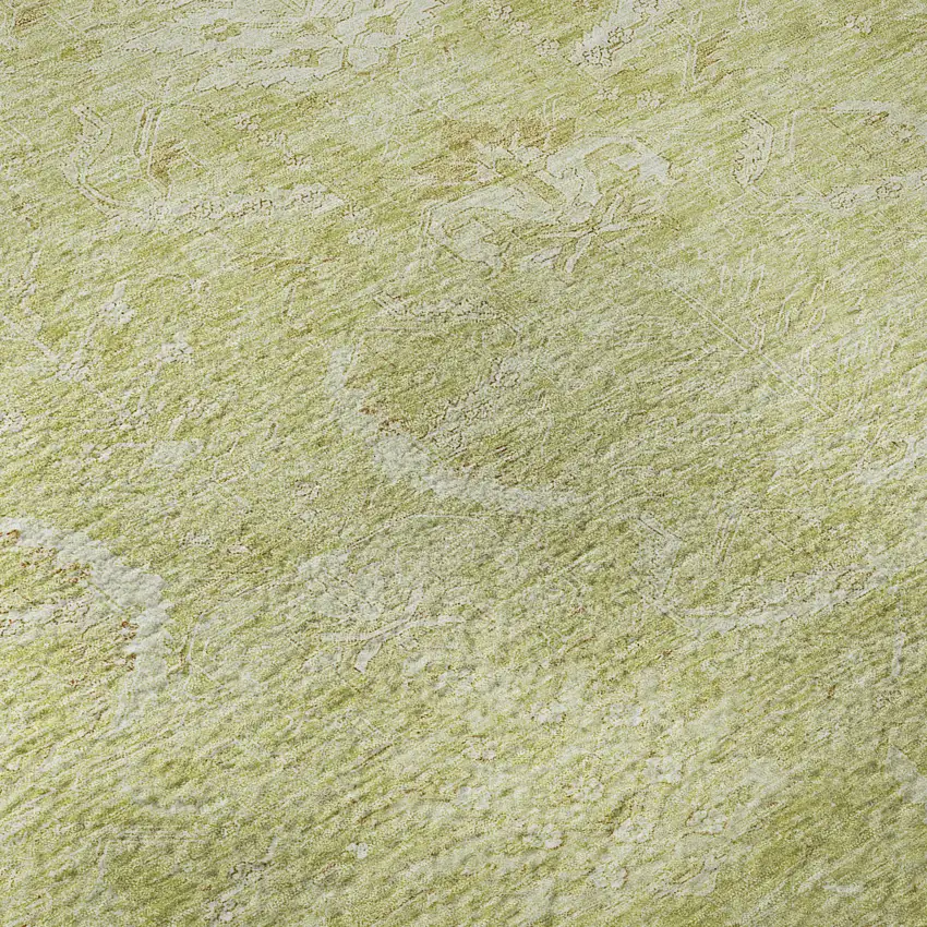 Artichoke Green And Ivory Damask Washable Area Rug With UV Protection Photo 9