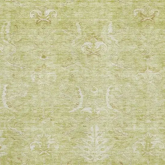 Artichoke Green And Ivory Damask Washable Area Rug With UV Protection Photo 2