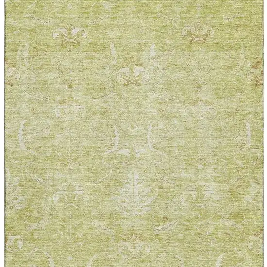Artichoke Green And Ivory Damask Washable Area Rug With UV Protection Photo 3